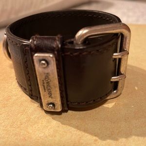 Yves Saint Laurent Mens belt buckle leather cuff bracelet